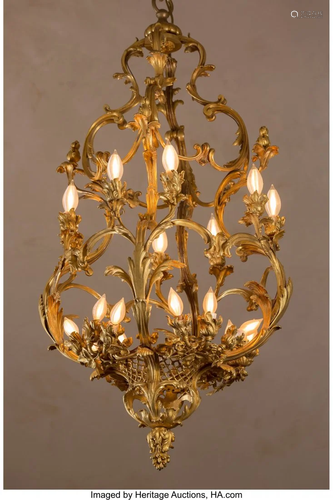 63250: A Gilt Bronze Foliate Cage-Form Chandelier, late