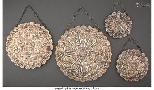 63078: A Set of Four Turkish Silver Mirrors, mid-20th c