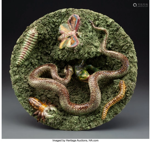 63086: A Jose Alves Cunha Palissy Ware Plate, late 19th