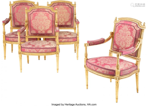 63018: A Set of Four French Louis XVI-Style Carved Gilt