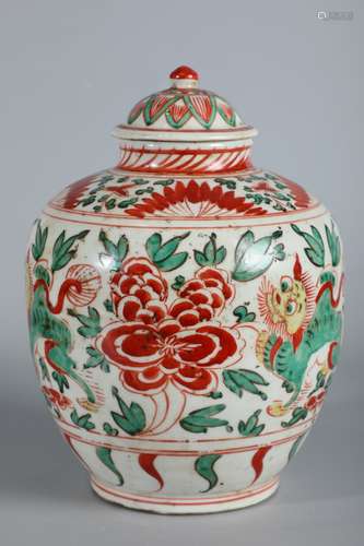 A Porcelain Wucai Floral Jar With Lid