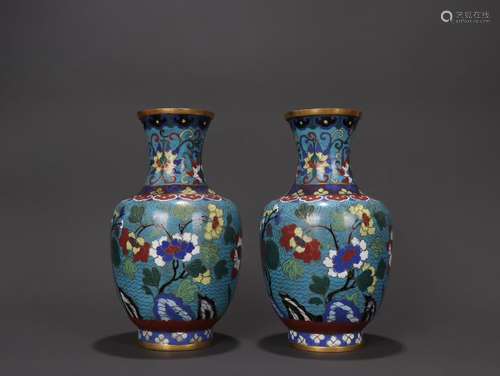 Pair Of Gilt Cloisonne Flower Pattern Vases