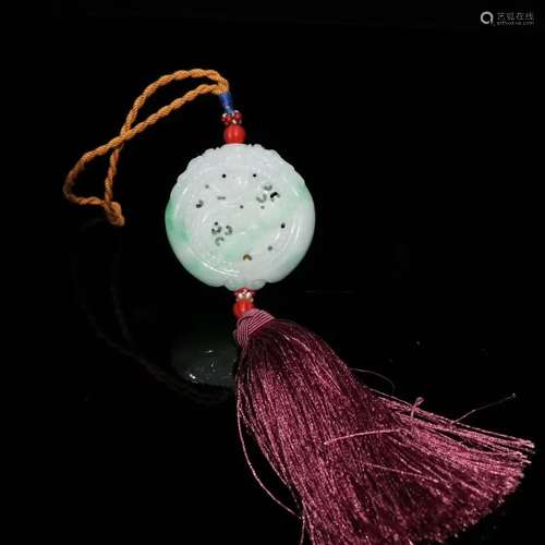 A Jadeite Flower And Bird Pattern Sachet Pendant