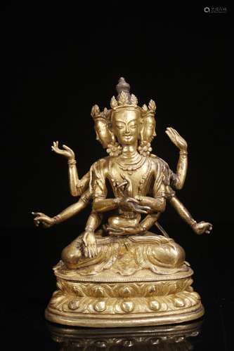 A Gilt Bronze Guanyin Buddha