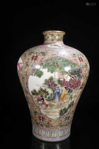 A Porcelain Famille Rose Figure Story Meiping Vase With Marking