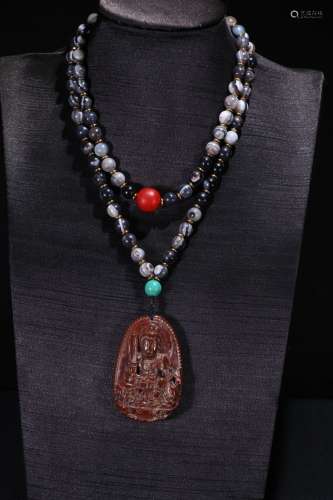 A Tibetan Dzi Agate 108-Bead Rosary