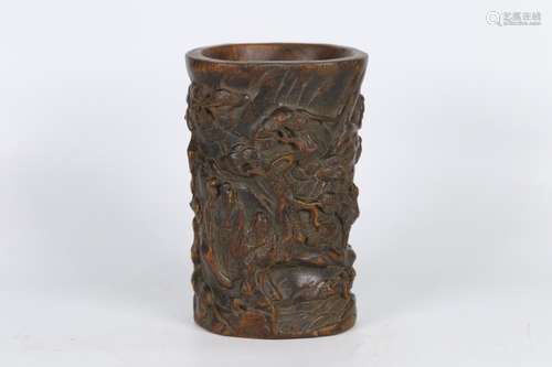 An Agarwood Story Carved Brush Pot