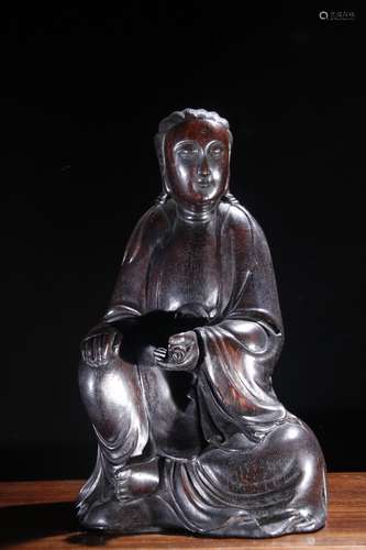 A Rosewood Guanyin Statue