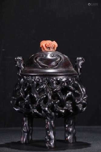 A Rosewood Censer With Shoushan Stone