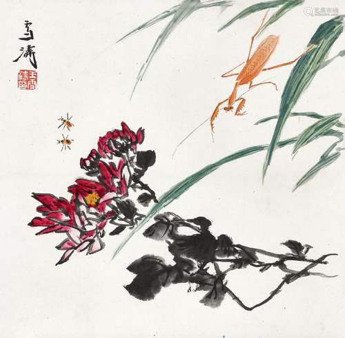 王雪涛(1903-1982) 红菊秋虫