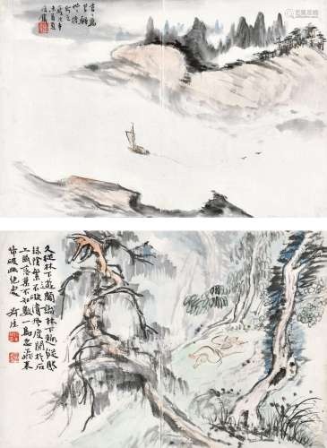 钱瘦铁(1897-1967) 江帆·高卧 辛未（1931年）作