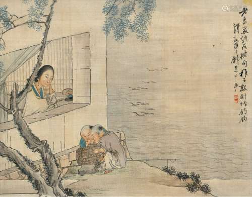 钱慧安(1833-1911) 老妻稚子