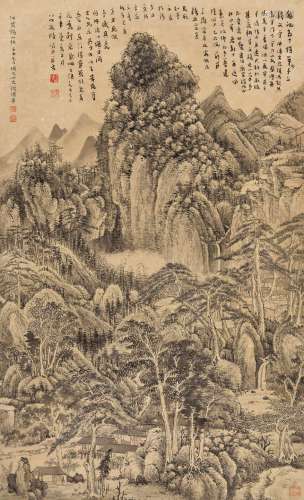 沈琇华画，陆俨少题 松岳晴霭 壬申（1932年）作