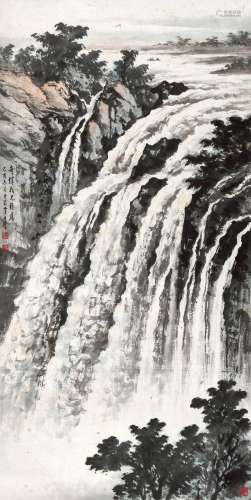黄君璧(1898-1991) 瀑顶行舟 己酉（1969年）作