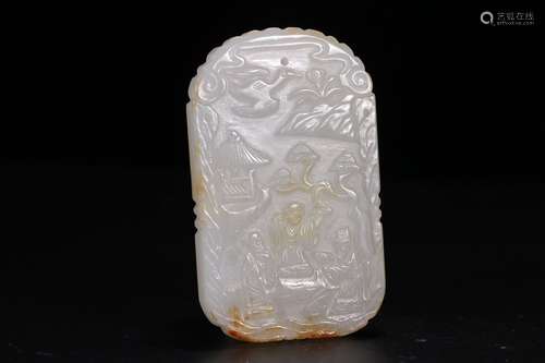 A Hetian Jade Story Carved Pendant