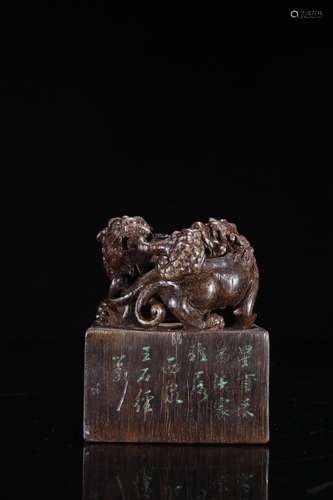 An Agarwood Beast Carved Seal