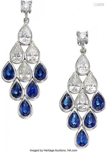 55351: Sapphire, Diamond, Platinum Earrings The earrin
