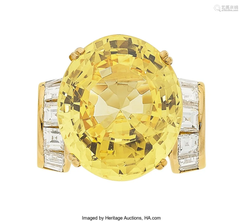 55255: Ceylon Yellow Sapphire, Diamond, Gold Ring The