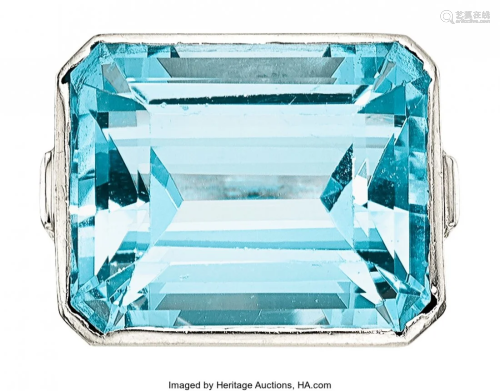 55270: Aquamarine, Diamond, Platinum-Topped Gold Ring