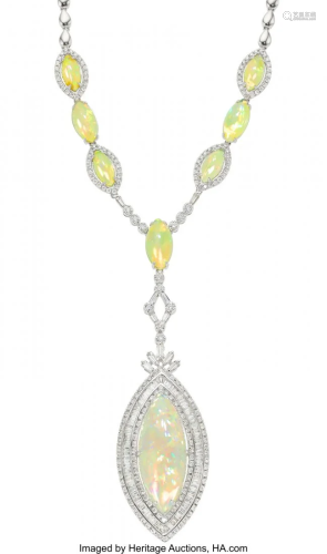 55263: Opal, Diamond, White Gold Necklace The necklace