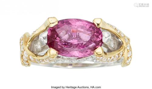 55254: Pink Sapphire, Diamond, Gold Ring The ring feat