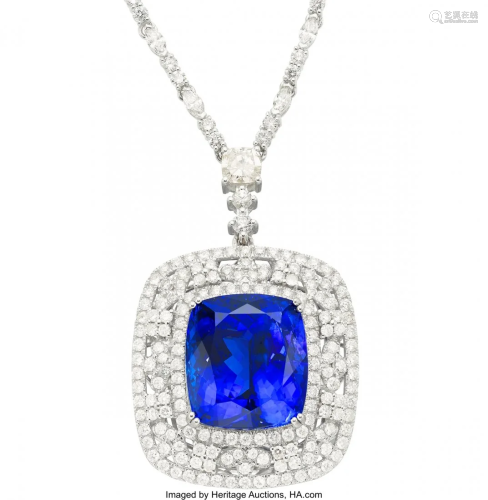 55353: Tanzanite, Diamond, White Gold Necklace, Michael