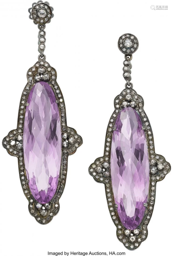 55161: Diamond, Amethyst, Silver Earrings The earrings