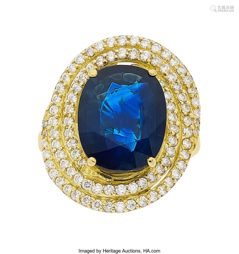 55258: Sapphire, Diamond, Gold Ring The ring features