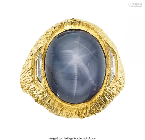 55129: Gentleman's Star Sapphire, Diamond, Gold Ring T