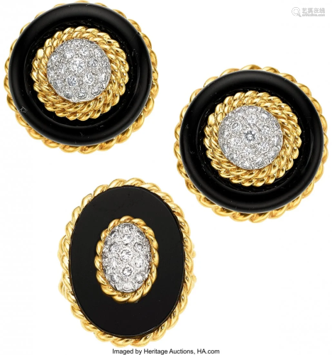 55152: Diamond, Black Onyx, Gold Jewelry Suite, Van Cle