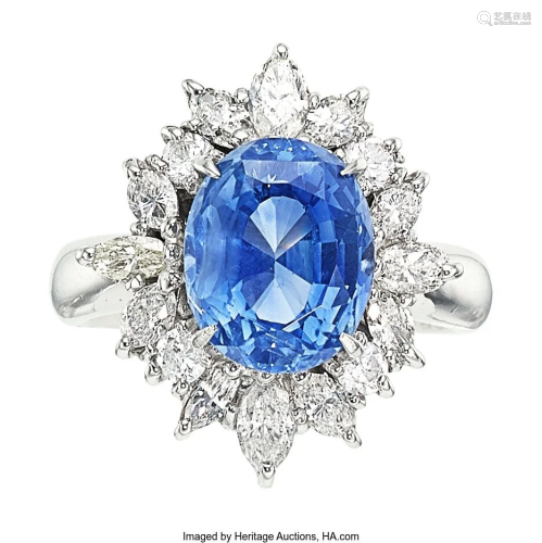 55272: Ceylon Sapphire, Diamond, Platinum Ring The rin