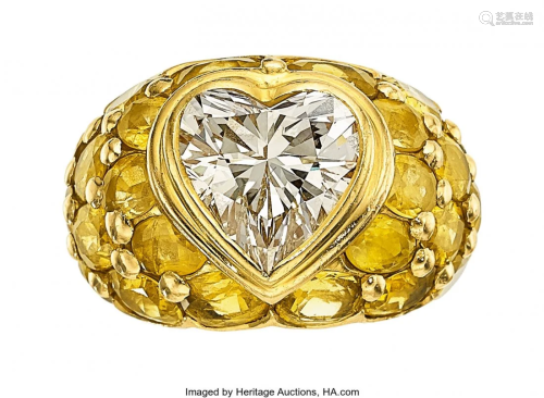 55044: Diamond, Yellow Sapphire, Gold Ring, French Th