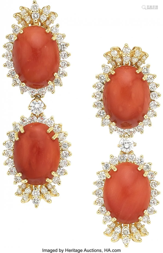 55260: Coral, Diamond, Gold Earrings The convertible e