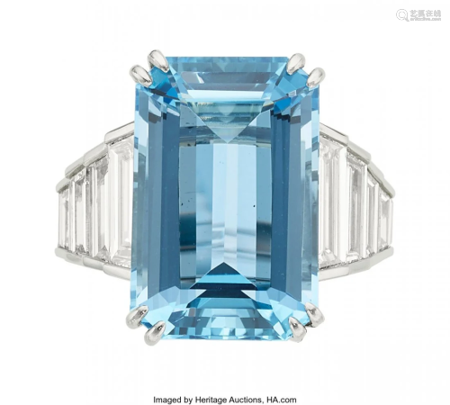55243: Aquamarine, Diamond, Platinum Ring The ring fe