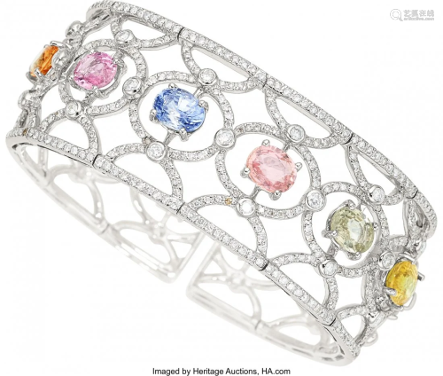 55250: Multi-Color Sapphire, Diamond, White Gold Bracel