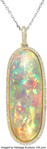 55245: Opal, Diamond, Gold Pendant-Necklace The neckla