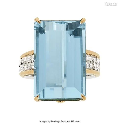 55166: Aquamarine, Diamond, Platinum, Gold Ring The r