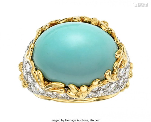 55103: Turquoise, Diamond, Platinum, Gold Ring The rin