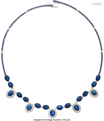 55350: Sapphire, Diamond, White Gold Necklace The nec