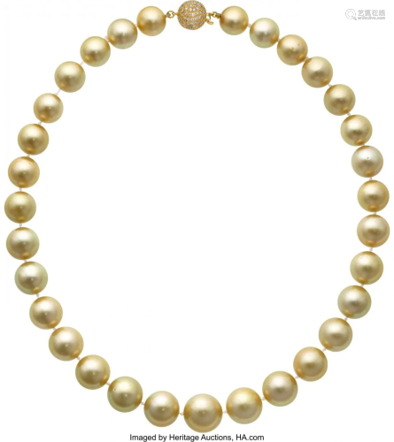 55179: South Sea Cultured Pearl, Diamond, Gold Necklace