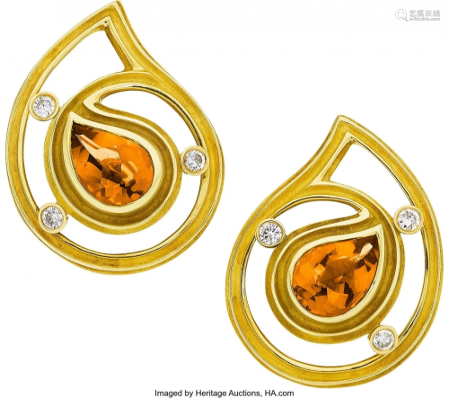 55046: Citrine, Diamond, Gold Earrings, Christopher Wal
