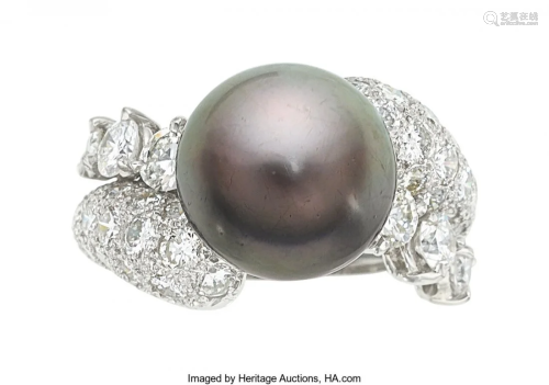 55171: South Sea Cultured Pearl, Diamond, Platinum Ring