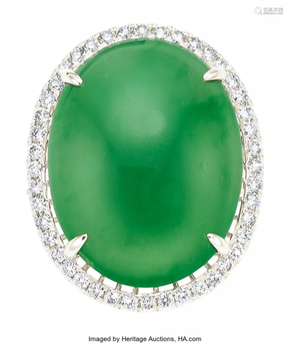 55241: Jadeite Jade, Diamond, White Gold Ring-Dant The