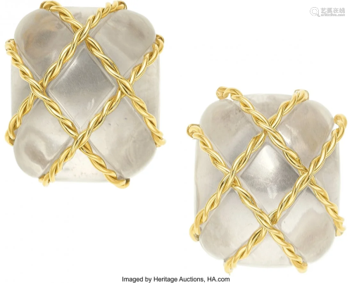 55028: Rock Crystal Quartz, Gold Earrings, Seaman Schep