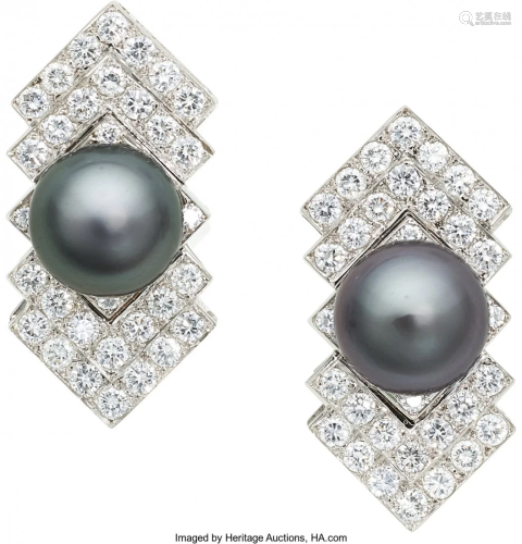 55242: South Sea Cultured Pearl, Diamond, White Gold Ea