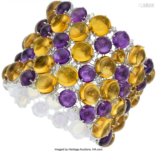 55286: Diamond, Amethyst, Citrine, White Gold Bracelet,