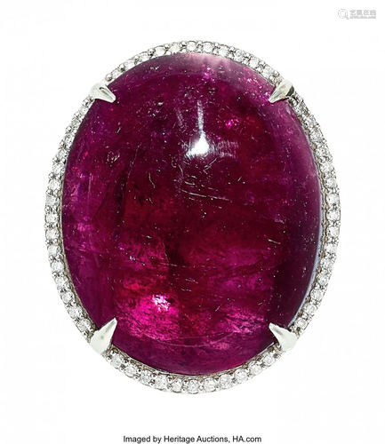 55040: Tourmaline, Diamond, White Gold Ring The ring f