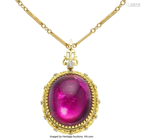 55055: Tourmaline, Diamond, Gold Pendant-Necklace, Saro