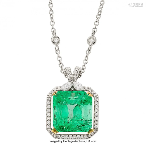 55356: Colombian Emerald, Diamond, Gold Pendant-Necklac