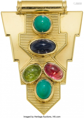 55208: Retro Multi-Stone, Gold Brooch, Cartier, French